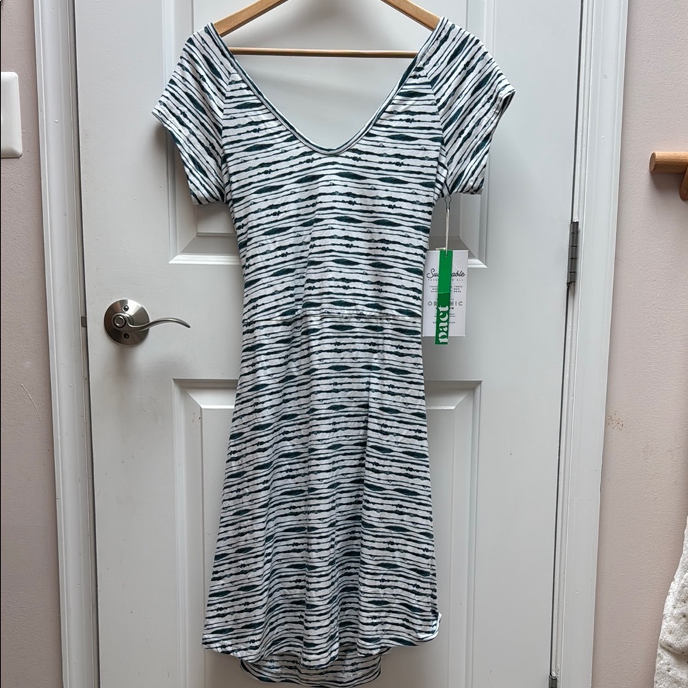 Pact Navy and White V-Neck Midi Sundress